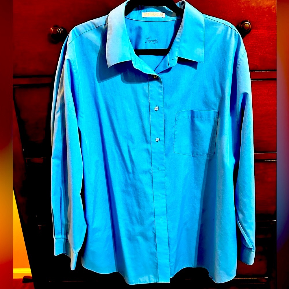 Foxcroft bright blue button down shirt plus size 20W